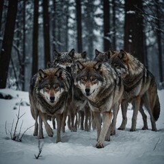 Fototapeta premium Write about the hunting strategies of a pack of wolves.