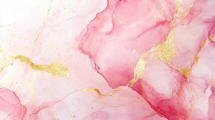 Abstract pink and gold marbled texture with fluid, swirling patterns.