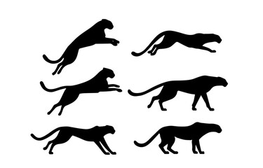 set of cheetah silhouette vector collection