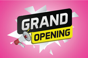 coming soon grand opening word concept vector with mega phone can use for web, mobile app, poster, banner, flyer, background, gift card, coupon, label, wallpaper

