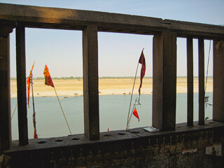 Varanasi, uttar pradesh, India . Ghats at the ganges river is located in varanasi city, the banks...