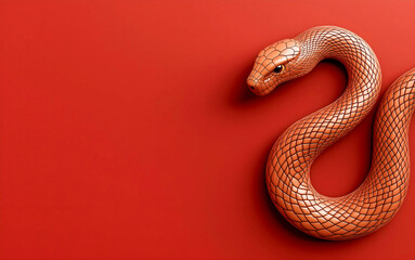 Obraz premium Happy Chinese New Year 2025. Wood Chinese snake over vibrant red background for card design. China zodiac lunar calendar animal. Year of the snake.