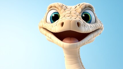 Cute Cartoon Snake Happy Reptile 3D Render Friendly Animal