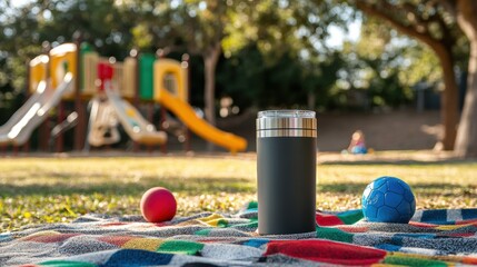 Tumbler on Picnic Blanket.