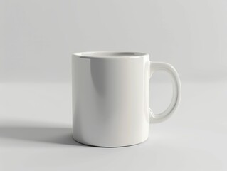 Fototapeta premium A simple, white ceramic mug stands on a clean surface, showcasing its smooth texture and minimalistic design.