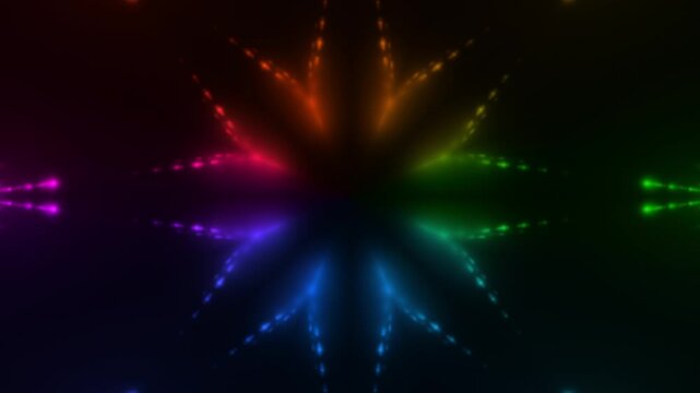 energievoll hell leuchtende bl&uuml;tenf&ouml;rmige Lichter, Energie, Blume, Stern, Strom, St&auml;rke, Netzwerk, Sicherheit, kraftvoll, symmetrisch, Licht, Technologie, Wissenschaft, regenbogenfarben, schwarz
