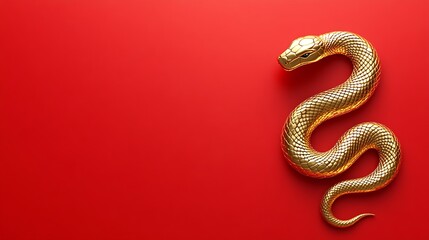 Obraz premium Golden Snake on Red Background Chinese Zodiac Luxury Symbol