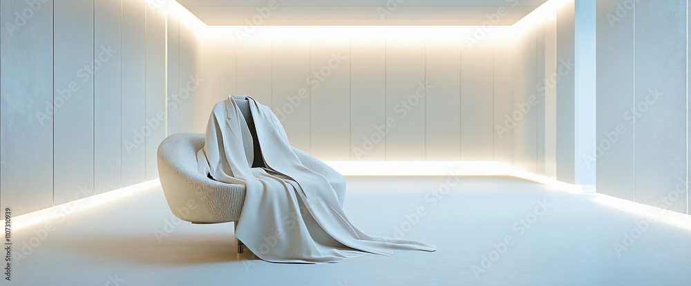 Aufkleber a minimalist room with a draped chair, emphasizing simplicity and calm.