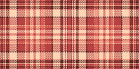 Male seamless vector pattern, plain check tartan texture. Other background fabric textile plaid in red and peach puff colors.