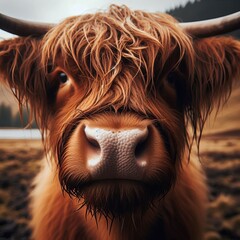 Close up of a Highland cow's face – Long