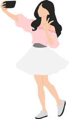 スマホで自撮りをするイラスト