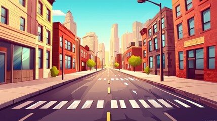 Fototapeta premium City Street with Buildings, Streetlights, and Crosswalk