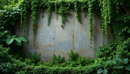 Natural Weathered Concrete Wall with Cascading Green Vegetation