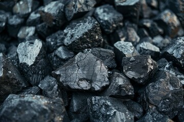 Photo of Big pile of natural black coals. Background texture for backdrops or mapping