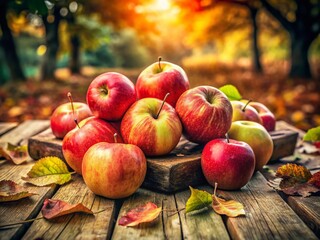 Vintage Style Photography of Juicy Swiss Apples from This Year's Harvest at Coop, Capturing Their Aromatic Appeal and Freshness in a Rustic Setting