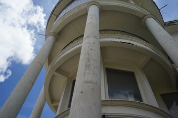 Obraz premium Detailed view of windows, doors and balconies of city buildings 