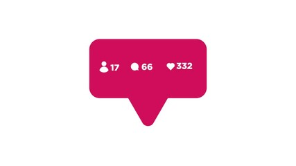 Comments, followers and likes icon social media numbers increase animation on white background