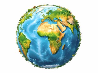 Fototapeta premium Cartoon planet Earth with trees. Ecological illustration on a blue background. 