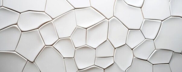 Fototapeta premium material science ceramics concept. A textured abstract wall featuring irregular, interconnected shapes with a glossy, white finish, creating a modern and clean aesthetic.