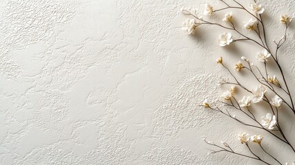 material science ceramics concept. A delicate arrangement of white flowers against a textured light background, evoking a sense of tranquility and elegance.