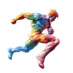 Obraz premium Dynamic sprinting man urban park digital art vibrant colors side view movement and energy representation