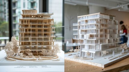 This before and after image of an architectural model and the actual site highlights the progress made in the construction giving a glimpse of what is to come.