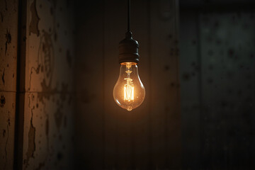 Vintage Edison Bulb in Warm Amber Against Industrial Texture