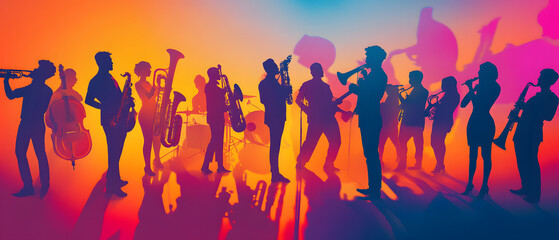 Energetic Jazz Band Silhouette Performing Live Music Concert