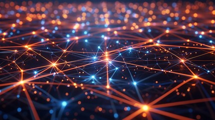 Abstract Network of Glowing Lines and Nodes