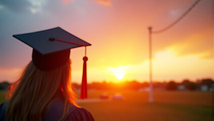 A silhouette of a graduation hat against a dramatic sunset, symbolizing the end of an academic journey and new beginnings