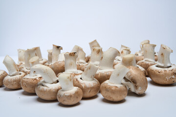 Brown champignon mushrooms on white