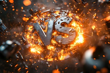 Versus battle background. Metal rusty letters VS with sparks for esports protests, competitions, tournaments, matches, mma, boxing. Dark versus battle banner with 3D rusty VS letters. Vector banner
