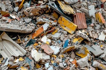 Construction Trash. Contaminated Ecology with Garbage Pile of Broken Gypsum and Plasterboard for Recycling and Rebuilding