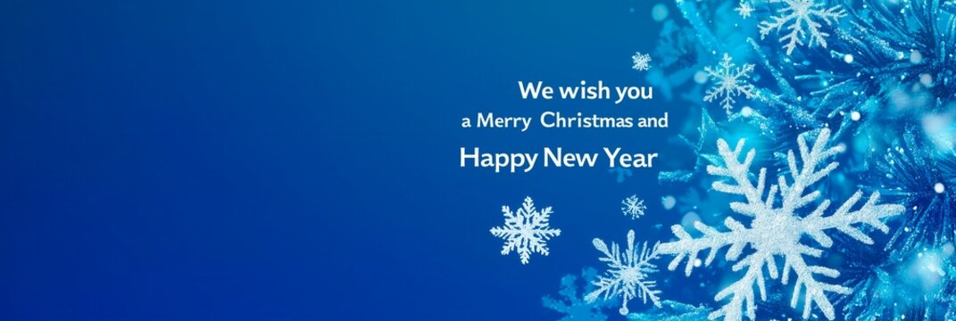 Christmas New Year 2025, background splash with wishes in blue colours with small nowflakes