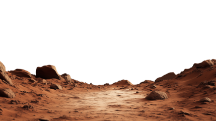 Mars planet surface isolated on transparent background with copy space for text
