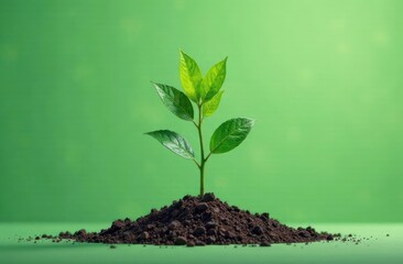 Naklejka premium cartoon illustration of young green small plant growing from soil on solid background. ecological concept: life's foundation, growth and nature's harmony, environmental conservation