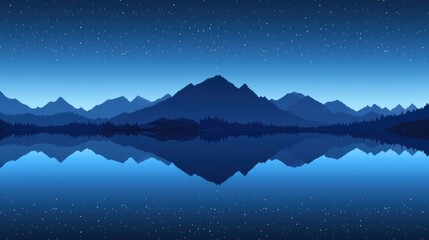 Obraz premium Serene Night Reflections: A tranquil landscape bathed in the soft glow of moonlight, where a serene lake reflects the majesty of a towering mountain range.
