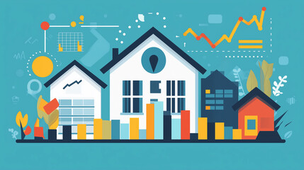 Obraz premium diversified investment concept using interconnected graphic visuals, stocks, bonds and real estate