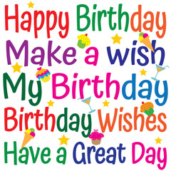 Birthday card design with colorful text and stars
