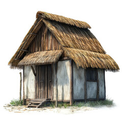 Charming rustic hut with thatched roof set in a serene natural environment, showcasing traditional architecture and simplicity in design for country or village themes