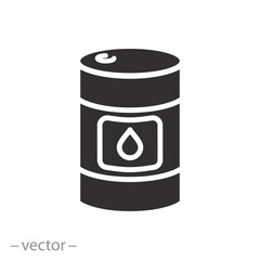 metal cask liquid, barrel with oil icon, chemical canister, flat vector illustration
