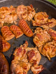 fresh grilled sausages and meat