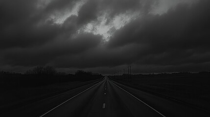 An empty highway stretching far away under a pitch-black overcast sky background wallpaper AI generated image