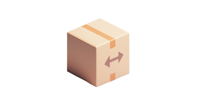 Cardboard box with two-way arrows sign on transparent background