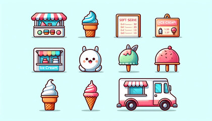 Icons set of Ice Cream Truck Treasures