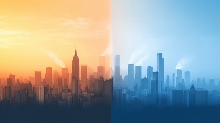 Obraz premium City Skyline Transitioning from Smog to Clarity
