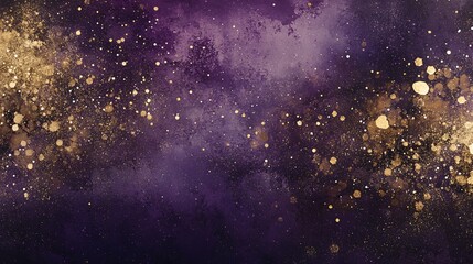 Fototapeta premium magical violet backdrop, shimmering silver specks, metallic gold particles, bronze light trails, deep purple nebula effect, crimson light bursts, celestial dust scatter, dreamy evening mood