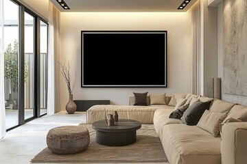 Modern Beige Sectional Sofa Living Room Interior Design