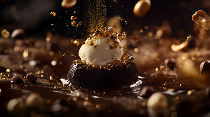 Chocolate Lava Cake with Vanilla Ice Cream and Gold Flakes