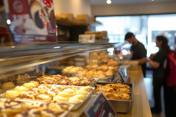 Fototapeta premium Freshly Baked Pastries and Coffee Create a Cozy Atmosphere in an American Cafe